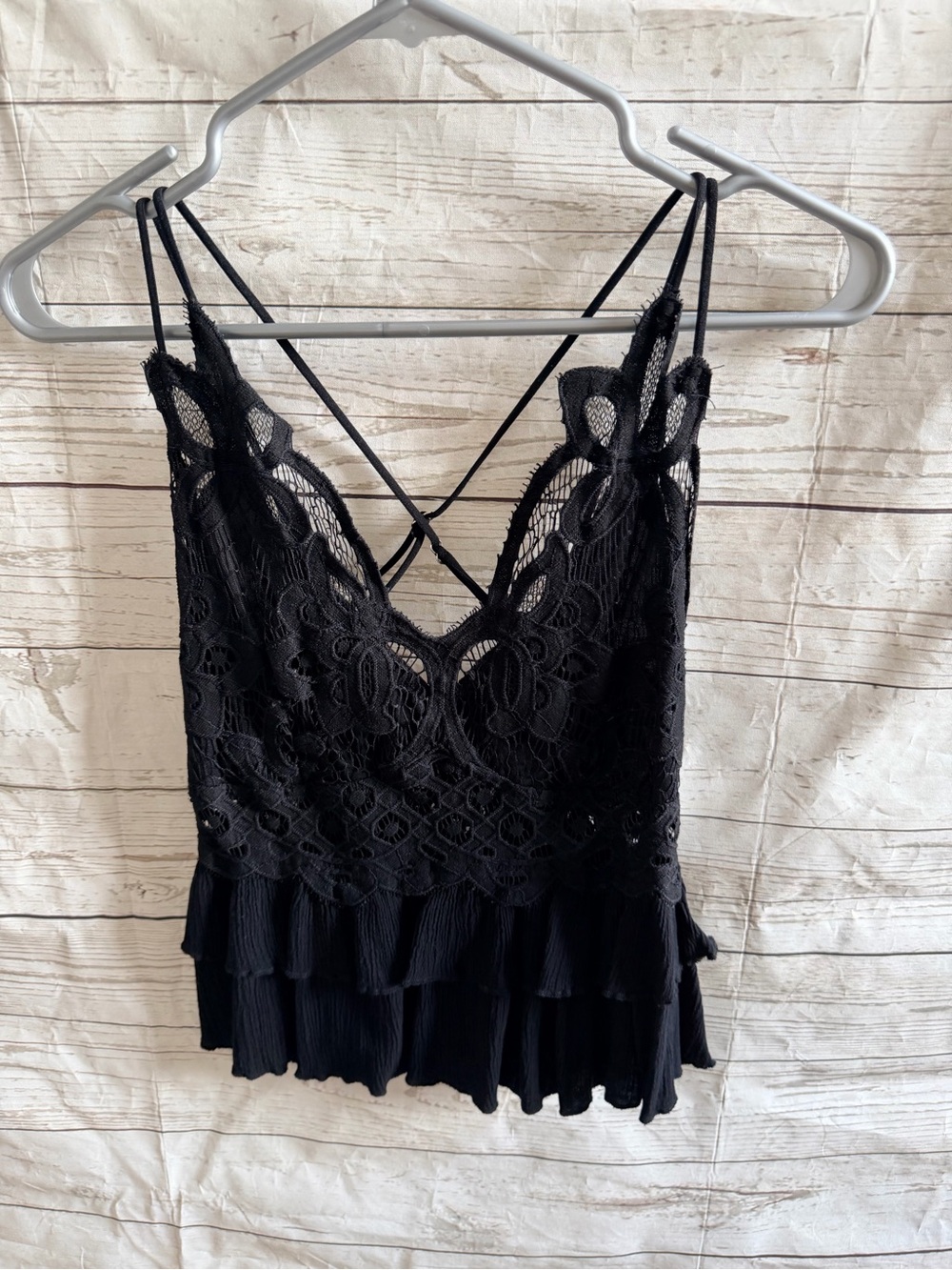 Black Lace Ruffle Tiered Cami Top